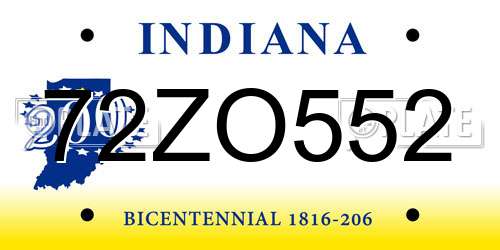 72ZO552 Indiana License Plate