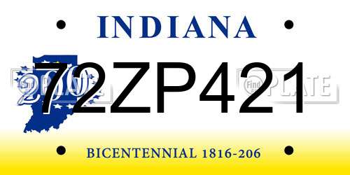 72ZP421 Indiana License Plate