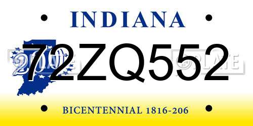 72ZQ552 Indiana License Plate