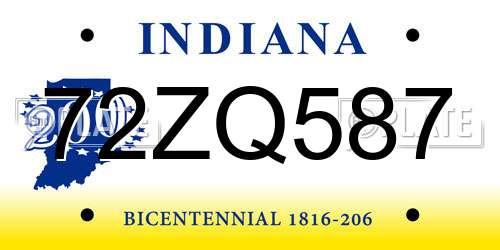 72ZQ587 Indiana License Plate