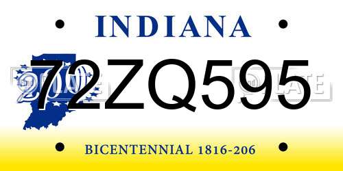 72ZQ595 Indiana License Plate