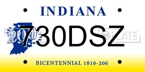 730DSZ Indiana License Plate
