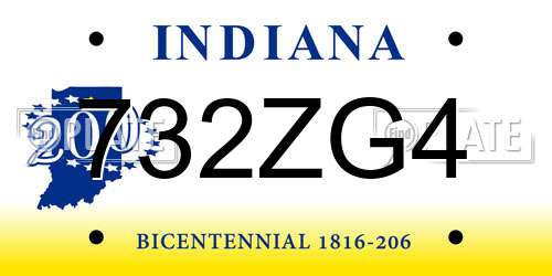 732ZG4 Indiana License Plate