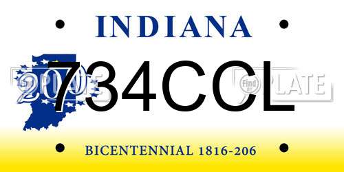 734CCL Indiana License Plate