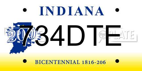 734DTE Indiana License Plate