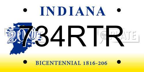 734RTR Indiana License Plate