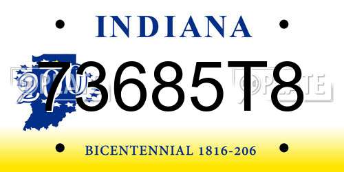 73685T8 Indiana License Plate