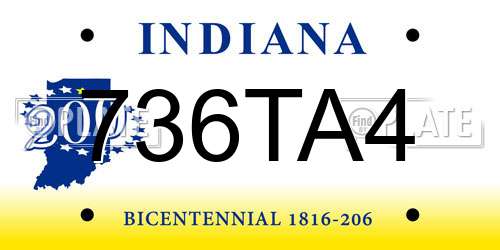 736TA4 Indiana License Plate