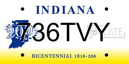 736TVY Indiana License Plate