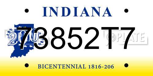 73852T7 Indiana License Plate