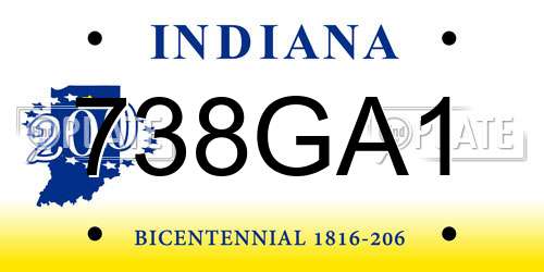 738GA1 Indiana License Plate