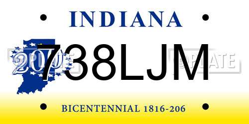 738LJM Indiana License Plate