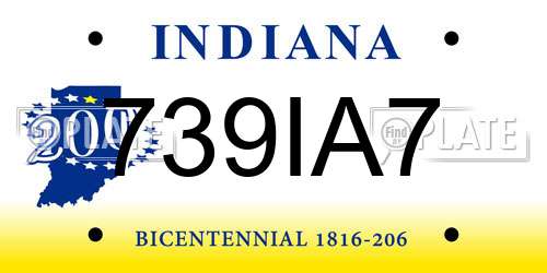 739IA7 Indiana License Plate