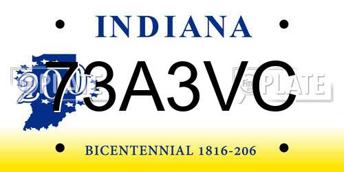 73A3VC Indiana License Plate