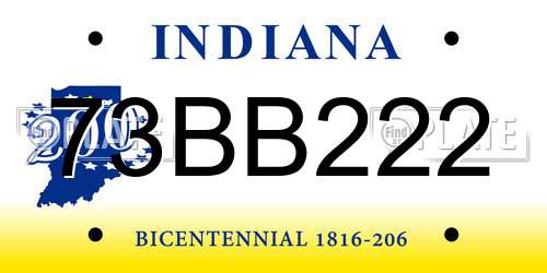 73BB222 Indiana License Plate