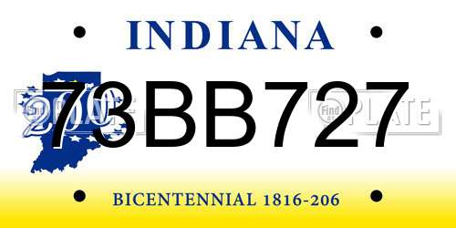 73BB727 Indiana License Plate
