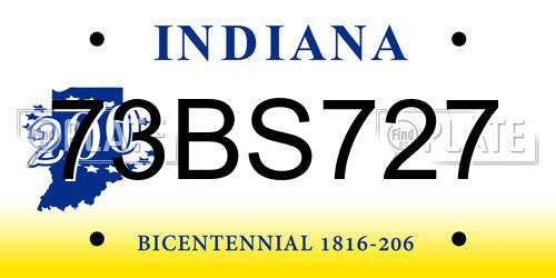 73BS727 Indiana License Plate