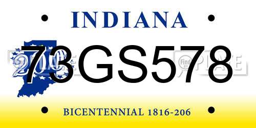 73GS578 Indiana License Plate
