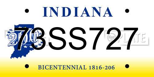 73SS727 Indiana License Plate