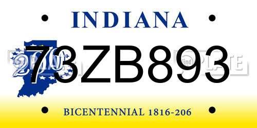 73ZB893 Indiana License Plate
