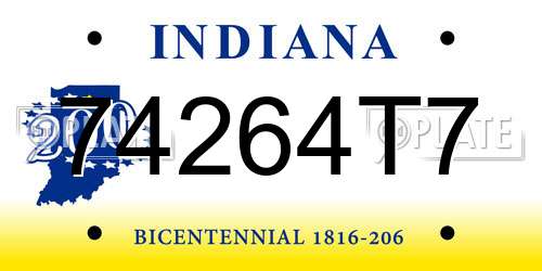 74264T7 Indiana License Plate