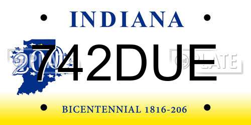 742DUE Indiana License Plate