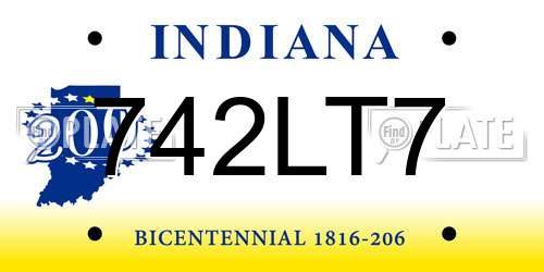 742LT7 Indiana License Plate
