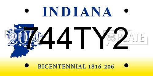744TY2 Indiana License Plate