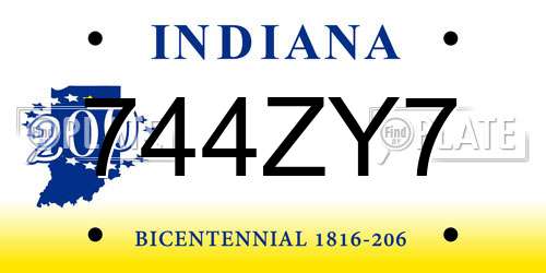 744ZY7 Indiana License Plate