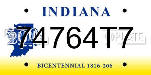 74764T7 Indiana License Plate