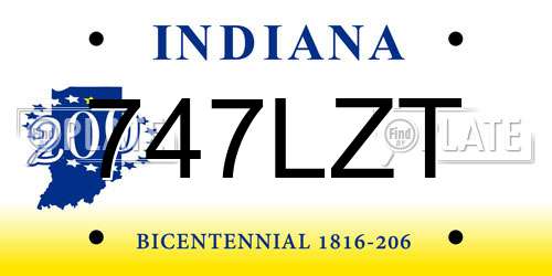 747LZT Indiana License Plate