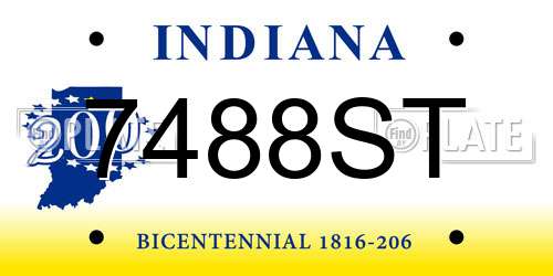 7488ST Indiana License Plate