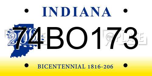 74BO173 Indiana License Plate