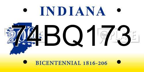 74BQ173 Indiana License Plate