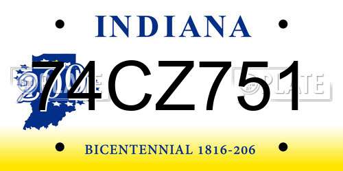 74CZ751 Indiana License Plate