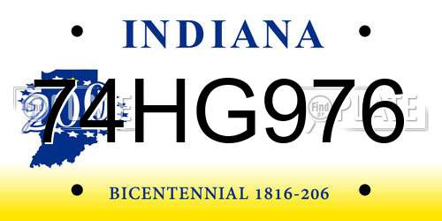 74HG976 Indiana License Plate