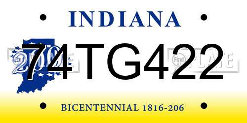 74TG422 Indiana License Plate
