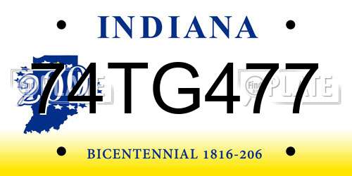 74TG477 Indiana License Plate