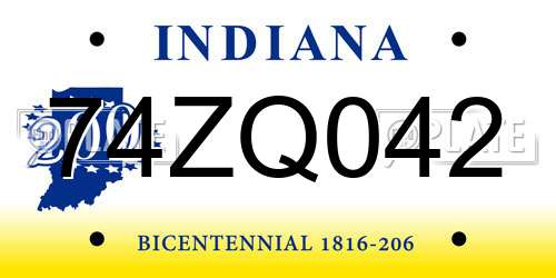 74ZQ042 Indiana License Plate