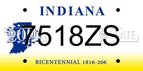 7518ZS Indiana License Plate