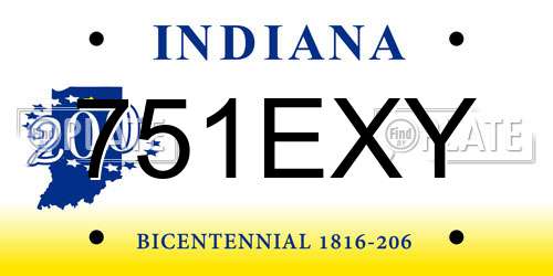 751EXY Indiana License Plate