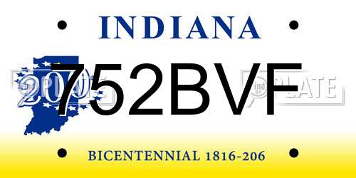 752BVF Indiana License Plate