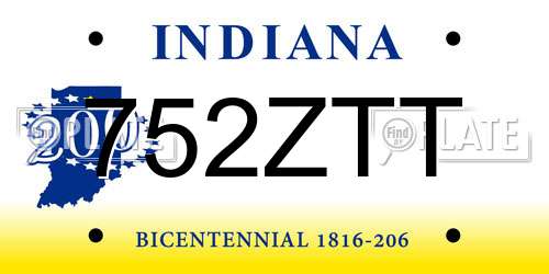 752ZTT Indiana License Plate