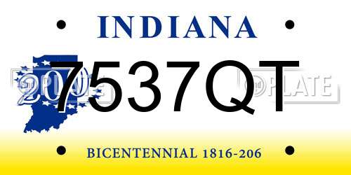 7537QT Indiana License Plate