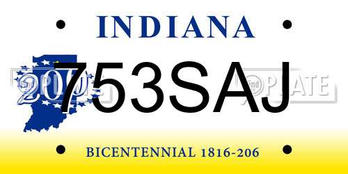 753SAJ Indiana License Plate