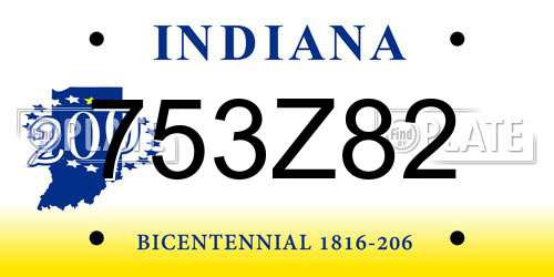 753Z82 Indiana License Plate