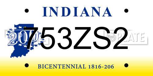 753ZS2 Indiana License Plate