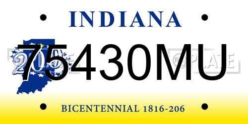75430MU Indiana License Plate