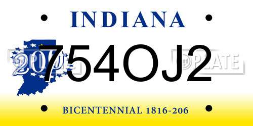 754OJ2 Indiana License Plate