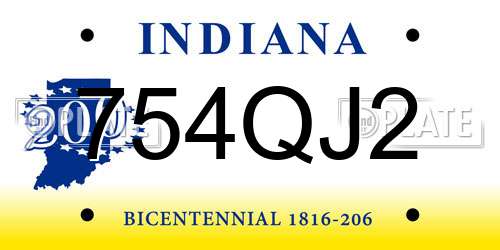 754QJ2 Indiana License Plate